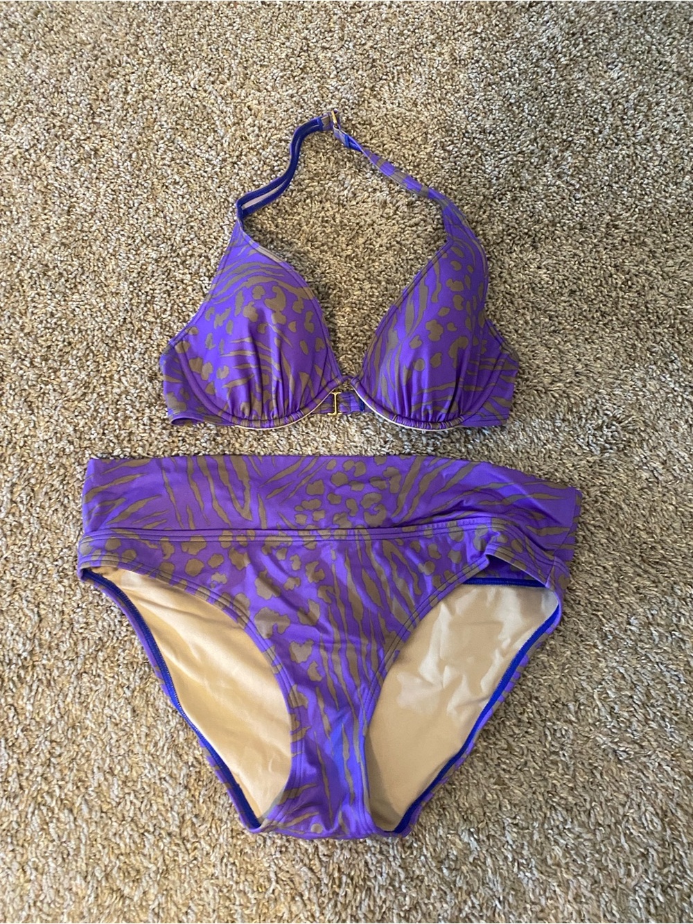 Victoria's Secret Purple and Brown Animal Print Bikini Set